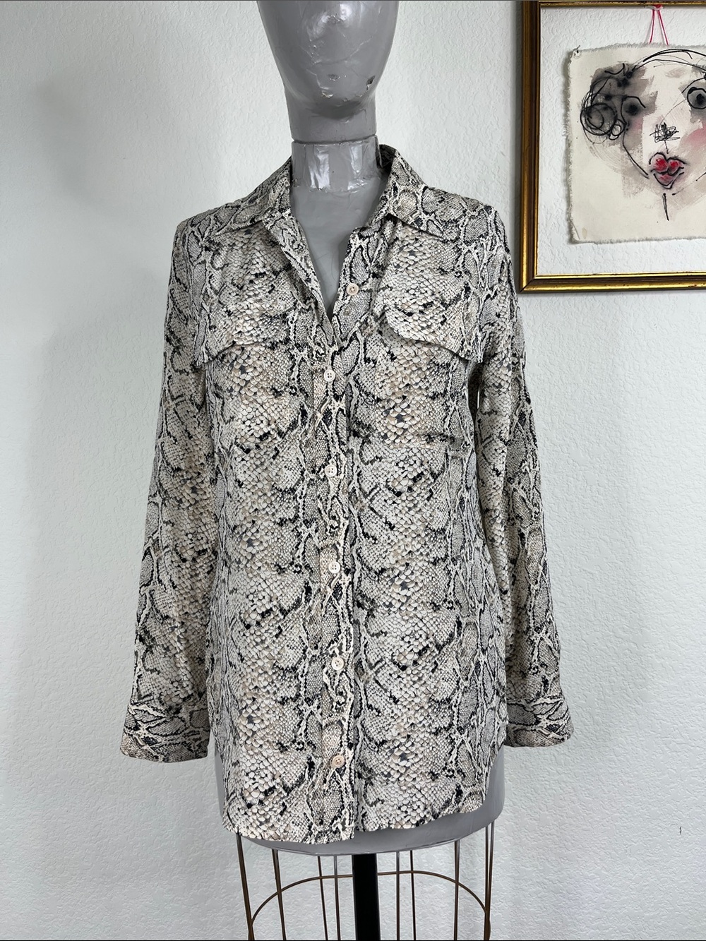 Equipment Slim Signature Python Print Silk Button Front Blouse
